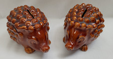 Denmead Pottery Vintage Brown Glazed Treacle Ware Hedgehog Money Boxes x 2