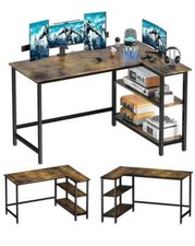 WOODYNLUX L Shaped gaming office computer desk - 110cm table with shelves BROWN