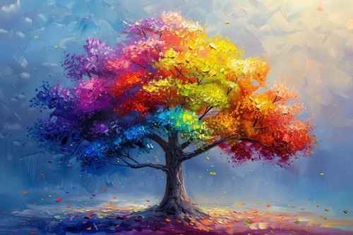Colourful tree life canvas - tree,