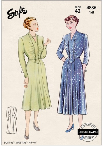 1940s tea dress - dress, ruched