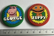 2x Vintage Collectible pin badges children’s television Rainbow Zippy & George 
