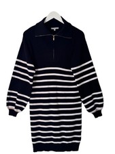 Oliver Bonas black/white stripe ‘Breton’ zip knit jumper mini dress  UK 6