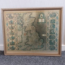 John Speed British Isles Map 1610-12, Gold Foil Antique & Framed