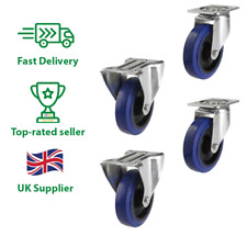 HEAVY DUTY Castors: 4" Blue Rubber Wheels, Caster Free Carriage 100mm Diameter