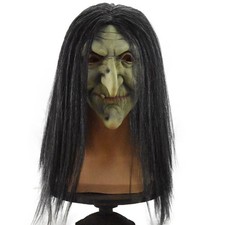 Mask with Hair Halloween Witch Mask Scary Realistic Cosplay Latex Old Costume