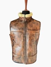 Men's Brown Sheepskin Leather & Real Shearling Fur Gilet Vest Jacket XXS - 6XL