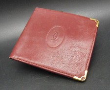 Authentic Cartier Paris Must De Bordeaux Leather Red Bi-Fold Wallet