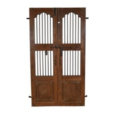 Antique Indian Teak Wood & Iron Jali Doors (170cm x 107cm) | c1880 Vintage Décor