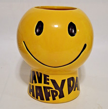 Vintage McCoy  Smiley Face  HAVE A HAPPY DAY Yellow Pottery Cookie Jar 1970s