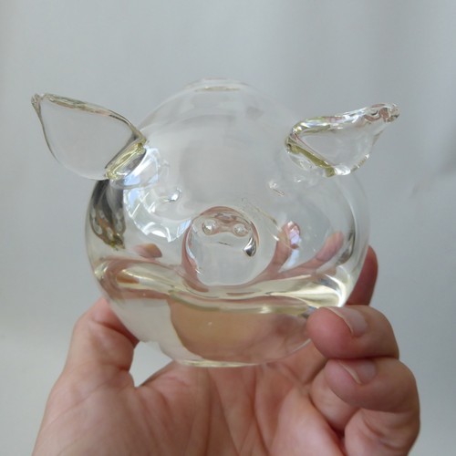 Clear art glass piggy - , shaped