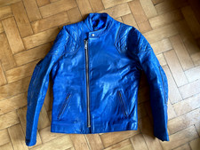 vintage KETT biker leather jacket motorcycle zips blue sz 40-42 S-M pads lewis 