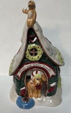 Blue Sky Heather Goldminc Christmas Dog Kisses and Kibble Doghouse Candle Holder