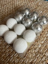 Christmas trees baubles in white & silver crackled effect 12 in total