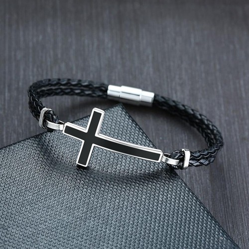 Cross bracelet mens - mens, black