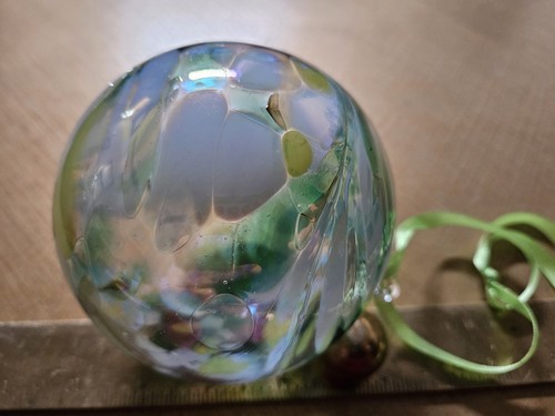 Handblown green gold - and, white