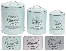 Set of 3 Coffee Sugar & Biscuit Tins Coffee Sugar Biscuit Canisters Kitchen Jars