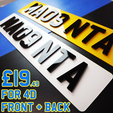 FRONT + BACK 3D 4D Number Plates Road Legal 3MM RAISED ACRYLIC! Vehicle License