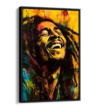 BOB MARLEY SMILING PAINTING -FLOAT EFFECT FRAMED CANVAS WALL ART PRINT