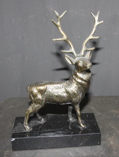 French Vintage Large Model  Cast Brass Stag marble base
