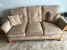 Three seater Aspen settee in natural beach wood with Portobello patchwork rust 