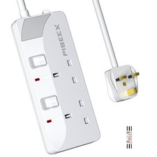 PIBEEX Extension Lead 2 Way Plug Sockets with Individual Switches Wall Mounta...