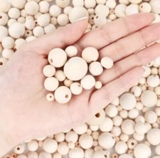 NATURAL ROUND WOODEN BEADS UNTREATED PLAIN WOOD LARGE HOLE 8mm-25mm