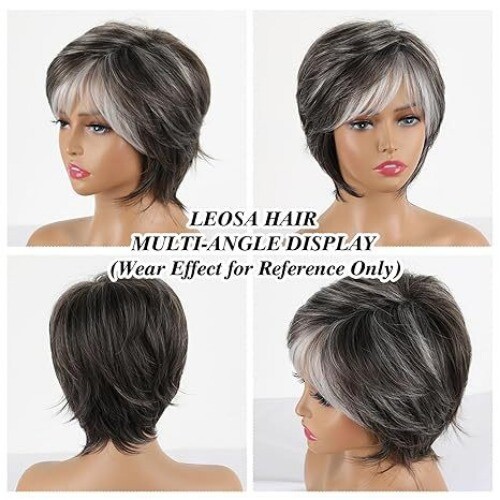 Women wig short black silver - short,