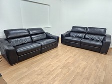 DELIVERY AVAILABLE-Ex Display Dfs Black Full Leather 3 & 3 Seater Recliner Sofas