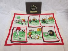 Comical Scenes Vintage Irish Linen Bowlers "BOWLS" Towel in Tobacco Pouch.