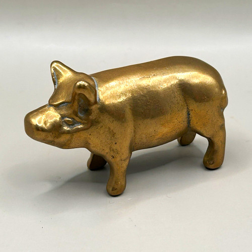 Vintage brass pig ornament - pig,
