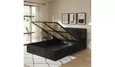 4ft 6 Double End Lift Crushed Velvet Ottoman Storage Bed BLACK gas lift graded