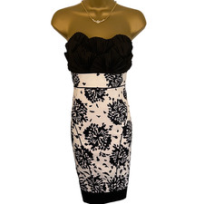 Kate Cooper Womens Black White Scallop Satin Wiggle Party Dress UK 8