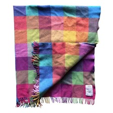 Avoca Mill Ireland Lambswool Blanket Throw Multicoloured Check Fringed 55" x 46"