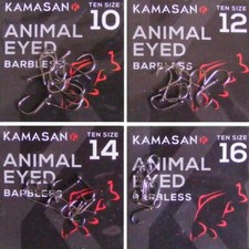 Kamasan Animal Eyed Barbless Fishing Hooks - Size 8, 10, 12, 14, 16, 18, 20