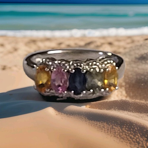 Dainty multi gem 925ss ring - 925ss,