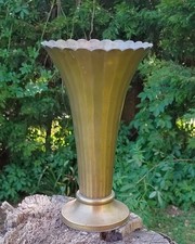 Vintage Fluted Scalloped Edge Trumpet Shape Brass Vase - Art Deco - 25cm
