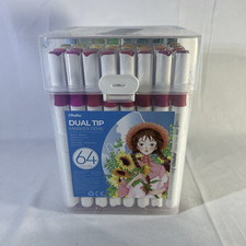 Ohuhu Marker Pens Water-Based, 64 Colours Dual Tip Art Markers Pens Chisel&brush