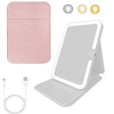 Folding Makeup Mirror PU Leather Travel Mirror 3 Color Light Rechargeable NEW