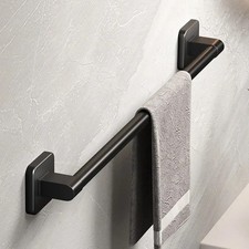 Self-Adhesive Bathroom Towel Rack No-Drill Black Towel Bar Rail