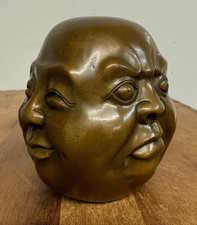 Oriental Bronze Four Face Buddha Sculpture - Signed - 12cm High