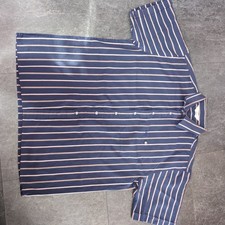 Gabicci Short Sleeve Shirt Mens XL Blue with Salmon Stripes