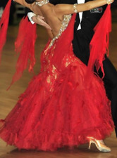 SILVIA DESIGN BEAUTIFUL RED BALLROOM COMPETITION DANCE DRESS size 8 -small 10 UK