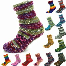 WOOL SOCKS FLEECE LINED CHUNKY KNIT SLOUCH BED SLIPPERS WINTER WARM