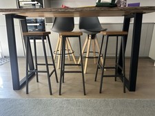 Three wooden Barstools With Solid Wood Seat