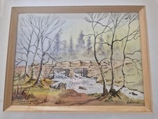 Original mounted Watercolour Leather Tor Bridge in Dartmoor Devon, 29cm x 24cm