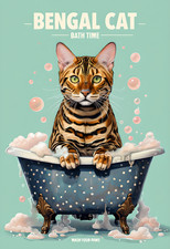 Bengal Cat in Bath metal sign, Bengal Cat  sign, Bengal Cat Plaque