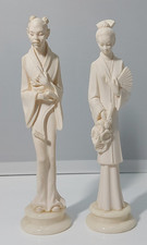 2x  A. Giannelli / A. Giammelli Alabaster Asian Figures On Marble Bases -Signed