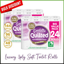48 Toilet Rolls Gentille Quilted 3 Ply Luxury Soft Strong Tissue