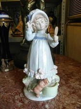 Vintage Spanish Nadal Lladró Style Porcelain Figurine, Girl w/Mirror. 11" high.