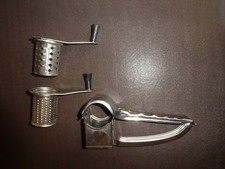 Vintage Mouli grater, large and small grating drums, black handle